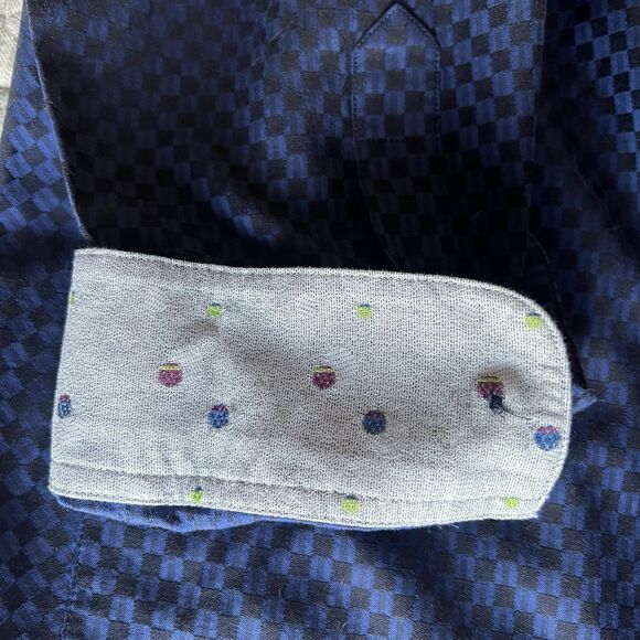 Robert Graham Blue & Black Check Button-Down Shirt Men’s 2XLB Flip Cuff Designer - Picture 3 of 16